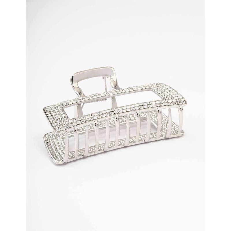 Silver Diamante Rectangle Hair Claw Clip