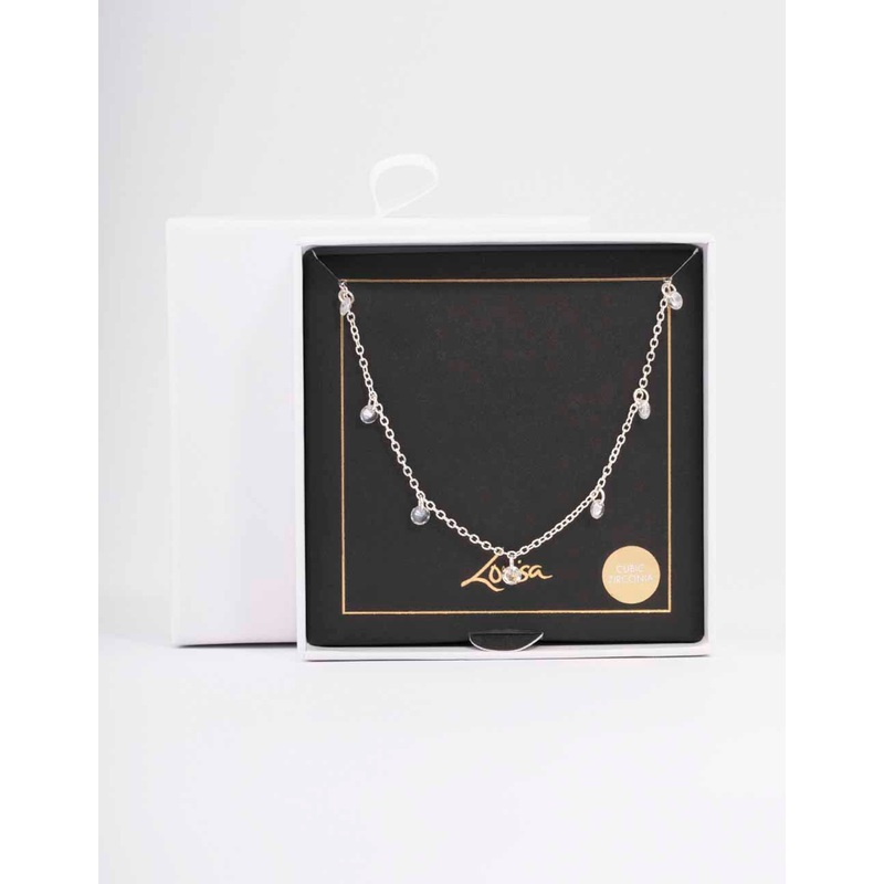 Silver Floating Diamante Droplet Necklace