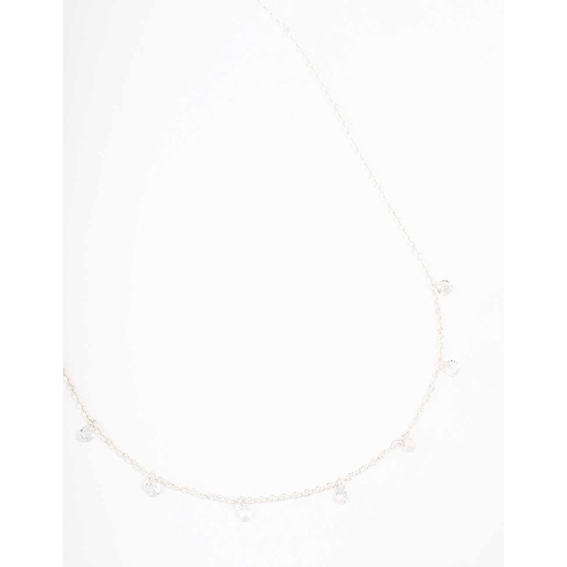 Silver Floating Diamante Droplet Necklace