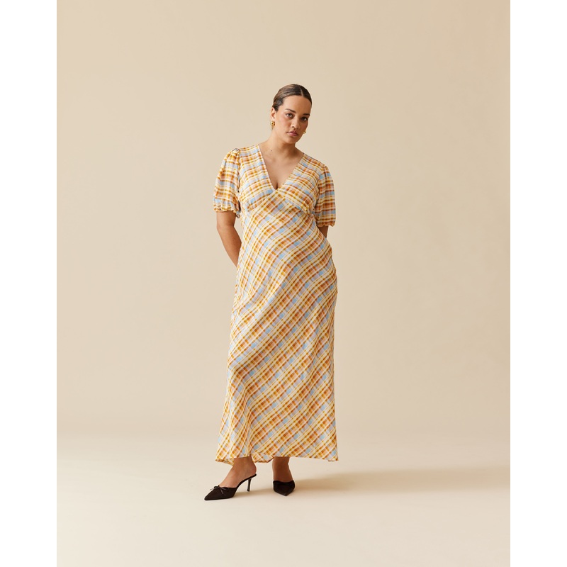 UMA SILK DRESS YELLOW TARTAN|4|6|8|10|12|14|16|18|20