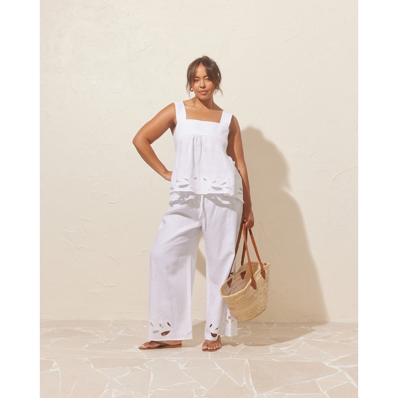 ANDIE LINEN PANT WHITE EMBROIDERY