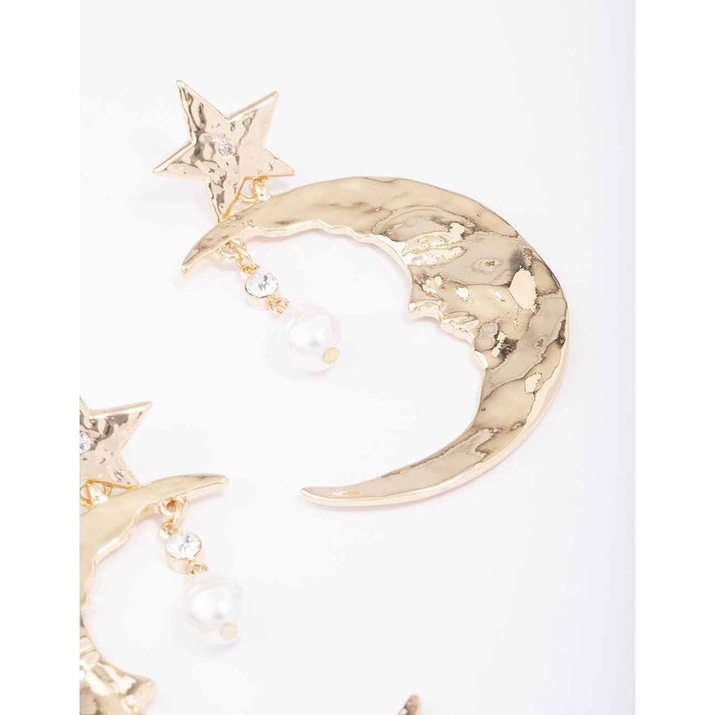 Gold Celestial Moon Drop Earrings