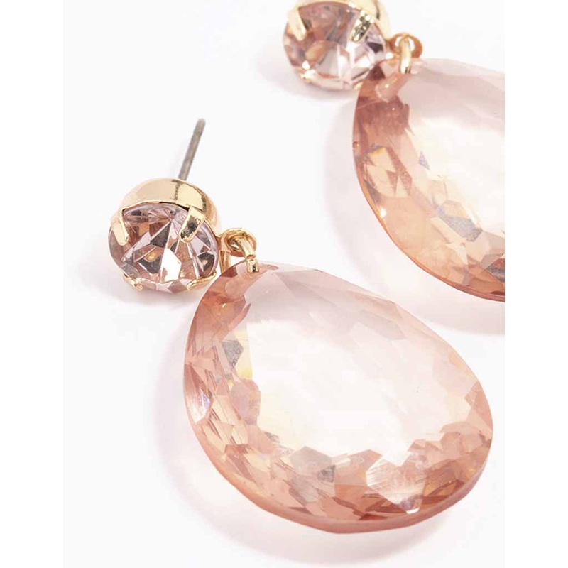 Gold & Peach Teardrop Diamante Earrings