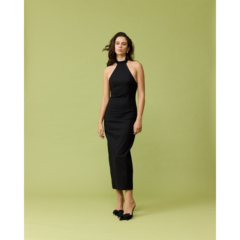 NAOMI HALTER DRESS BLACK|4|6|8|10|12|14|16|18|20
