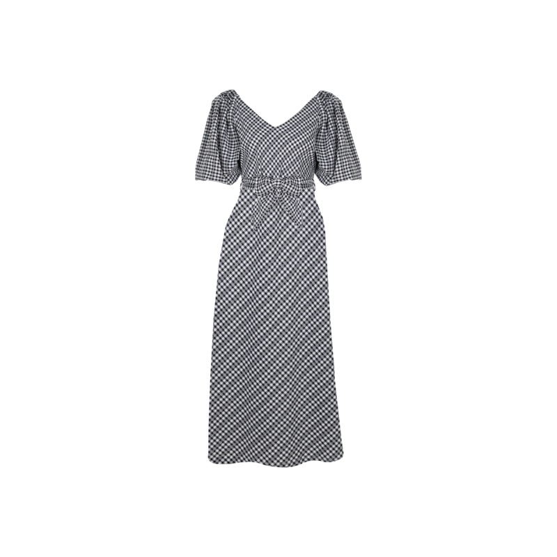GEN GINGHAM MIDI DRESS BLACK LADDER GINGHAM