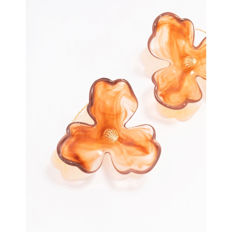 Gold & Amber Floral Petal Drop Earrings