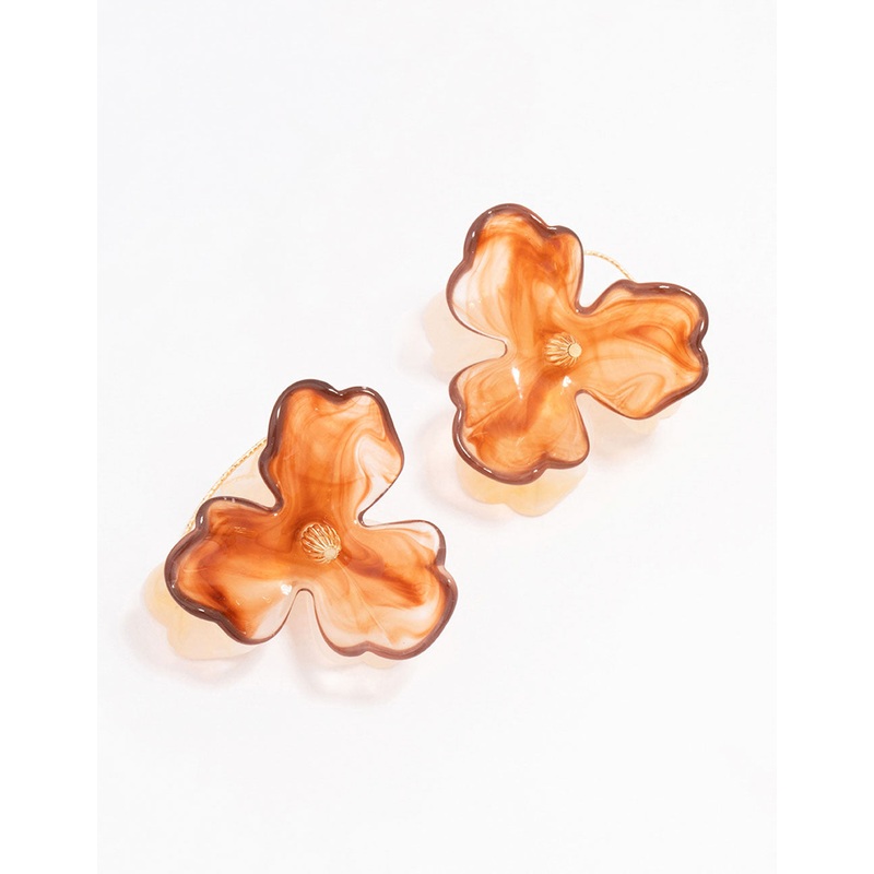 Gold & Amber Floral Petal Drop Earrings