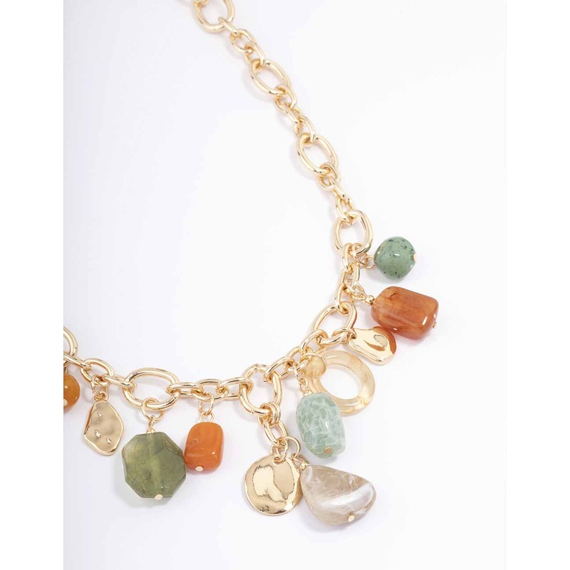 Gold Mixed Stone Charm Chain Necklace