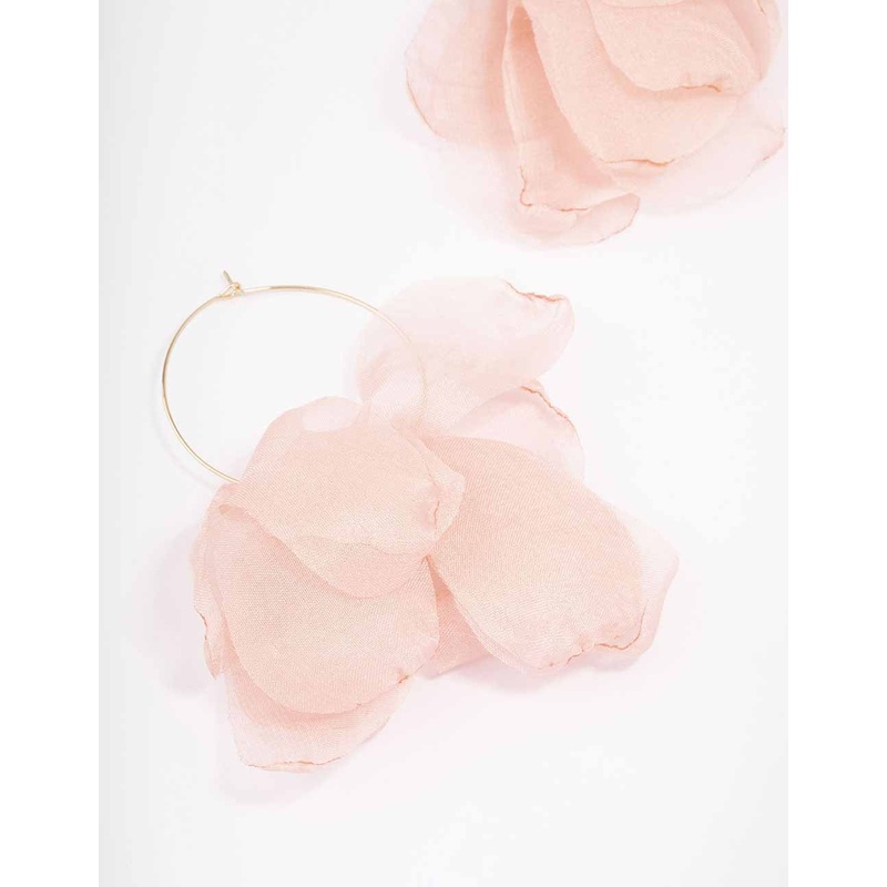 Gold Petal Leaves Fabric Hoop Earrings