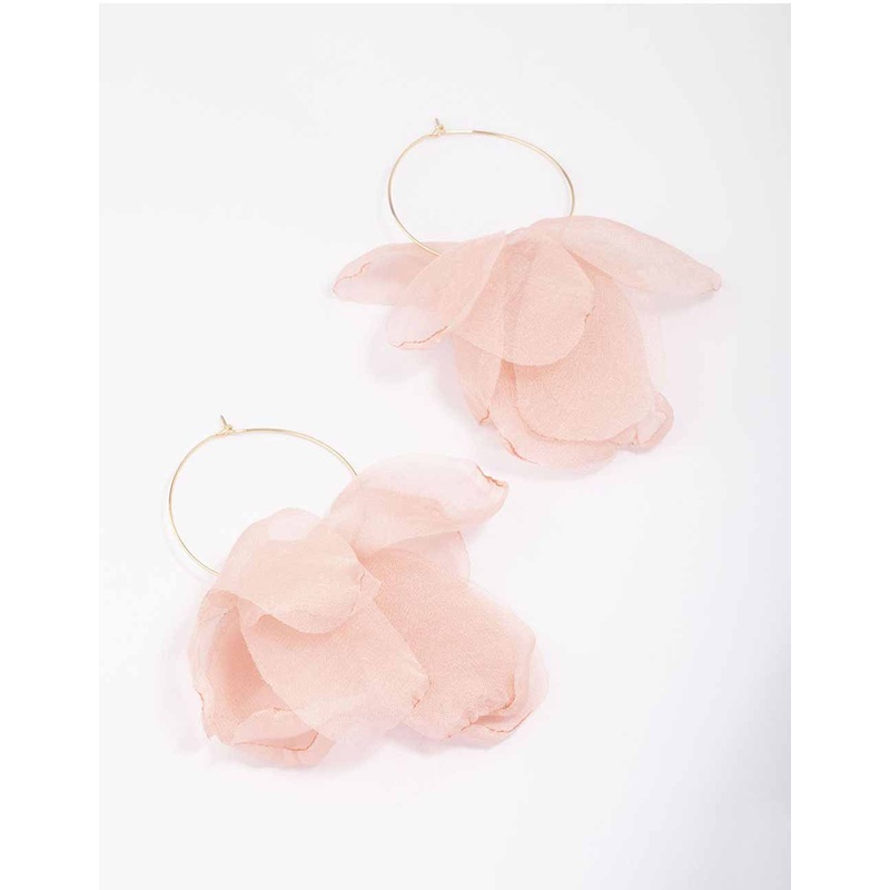 Gold Petal Leaves Fabric Hoop Earrings