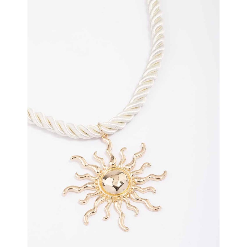 Gold Twisted Cord Sun Pendant Necklace