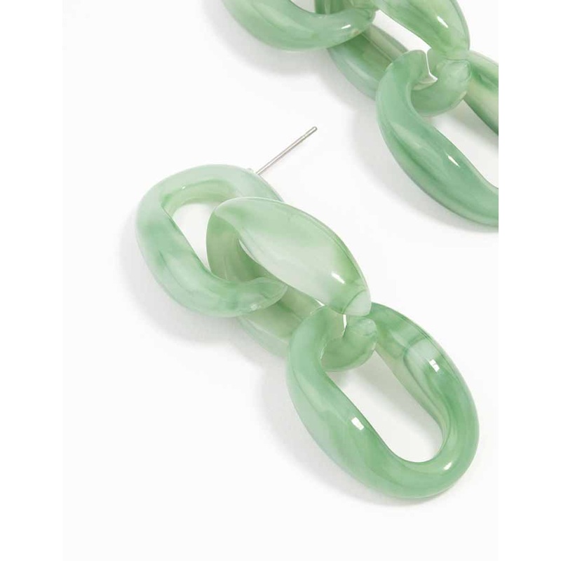 Green Chunky Chain Link Drop Earrings