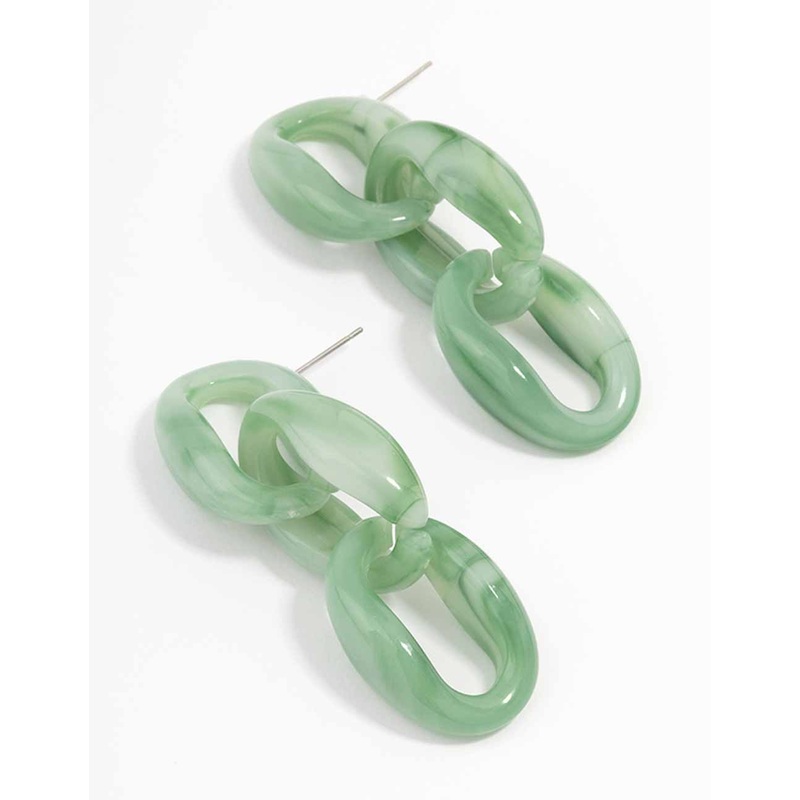 Green Chunky Chain Link Drop Earrings