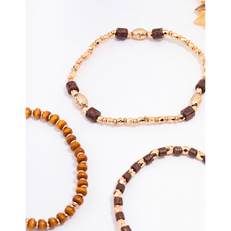 Gold Mixed Beaded Stretch Bracelet 6-Pack