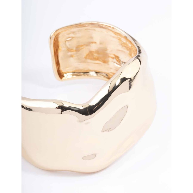 Gold Wide Molten Wrist Cuff