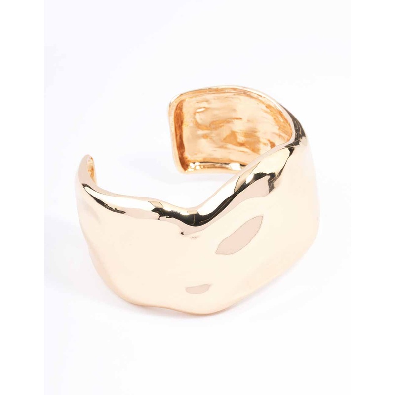 Gold Wide Molten Wrist Cuff