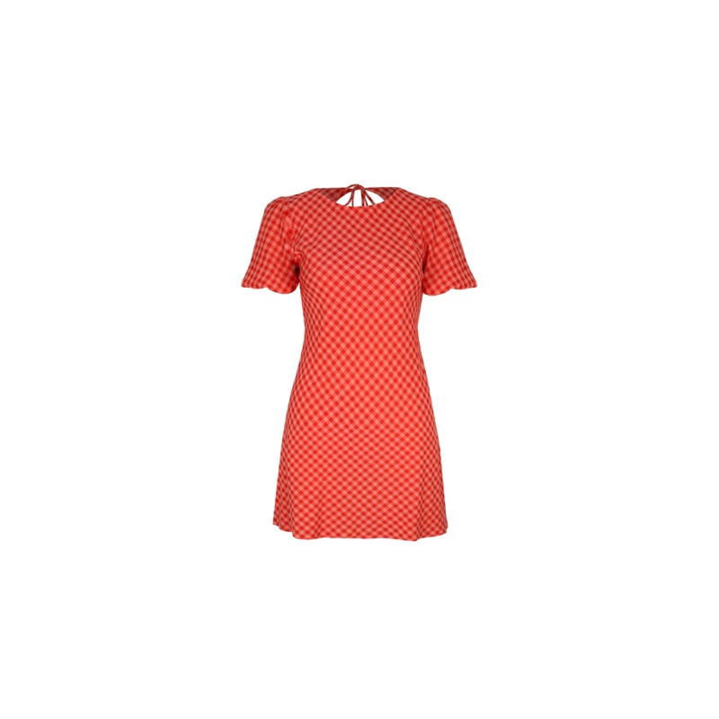 KENDALL GINGHAM MINI DRESS STRAWBERRY PEACH GINGHAM