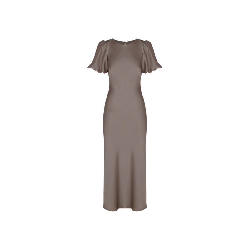 KENDALL SATIN DRESS CHARCOAL|4|6|8|10|12|14|16|18|20