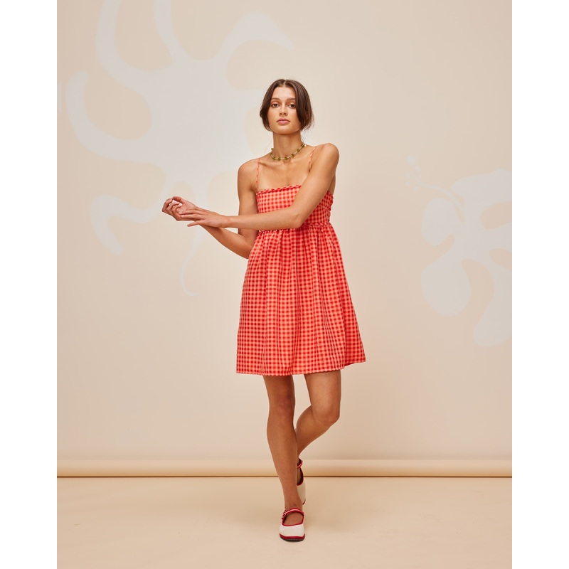 SPRITZ MINIDRESS STRAWBERRY PEACH GINGHAM