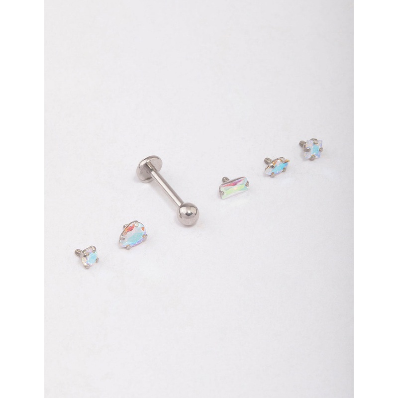 Surgical Steel Iridescent Cubic Zirconia Flat Back Pack