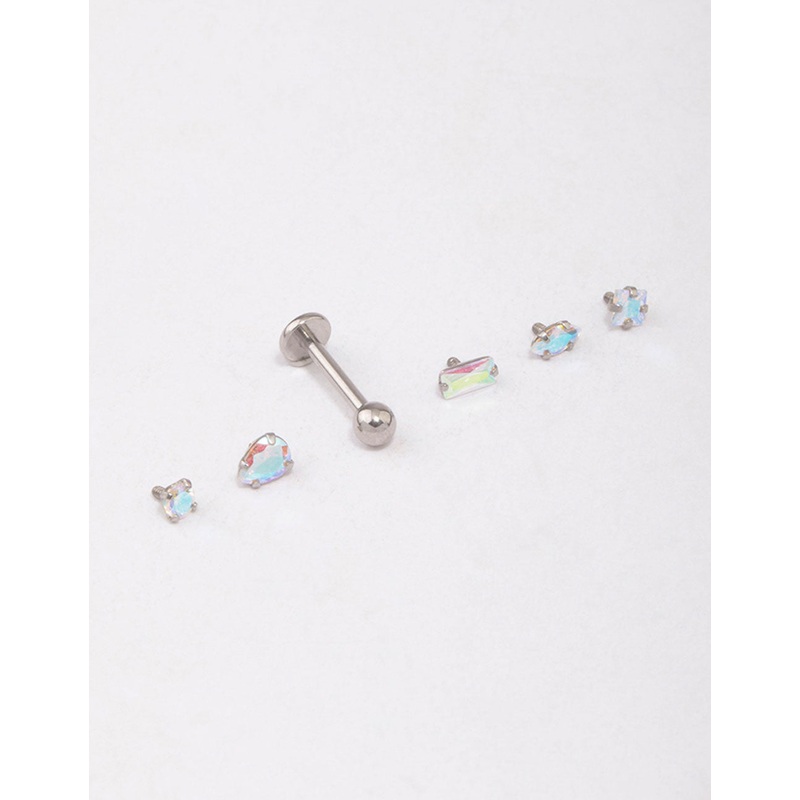 Surgical Steel Iridescent Cubic Zirconia Flat Back Pack