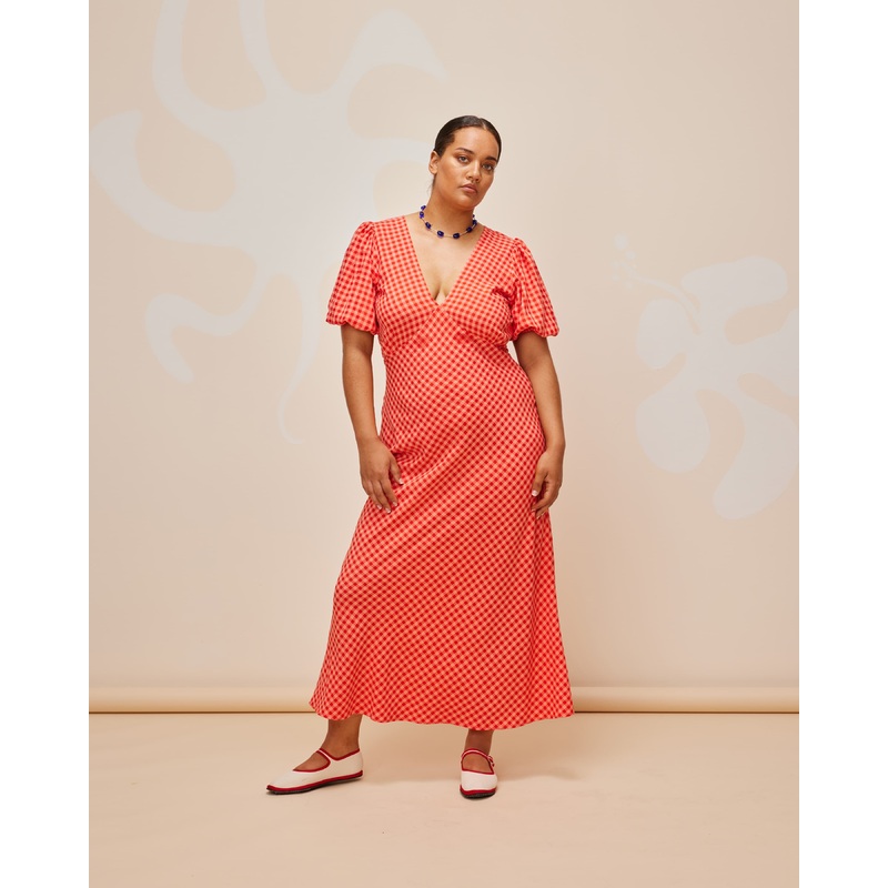 UMA DRESS STRAWBERRY PEACH GINGHAM