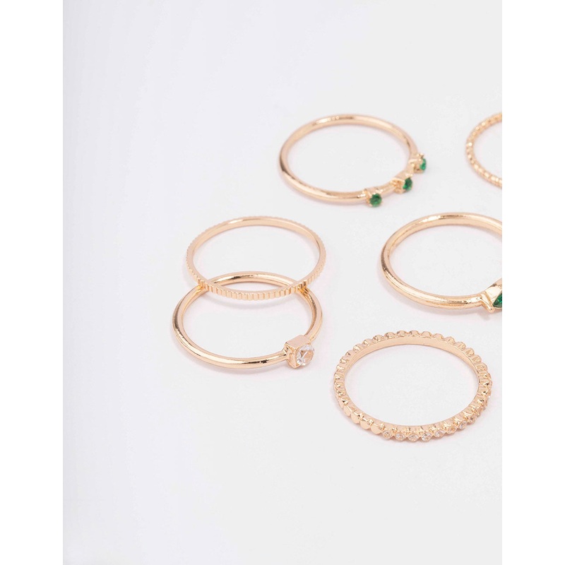 Gold Cubic Zirconia Emerald Marquise Ring 9-Pack