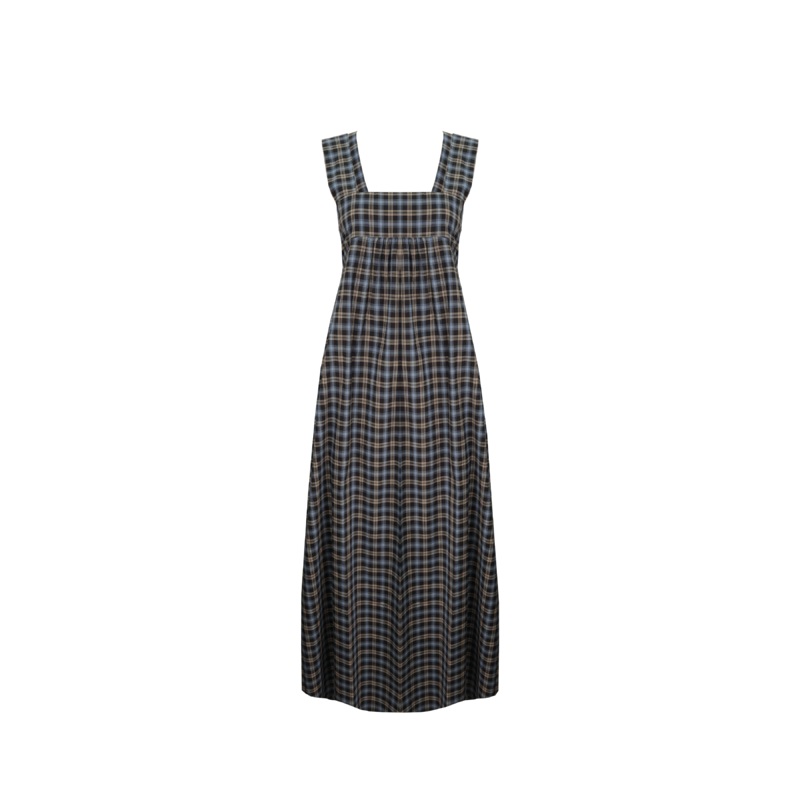 MARGIE TIE-BACK MAXI DRESS BLACK TARTAN