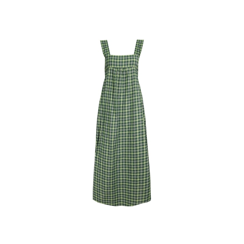 MARGIE TIE-BACK MAXI DRESS GREEN TARTAN