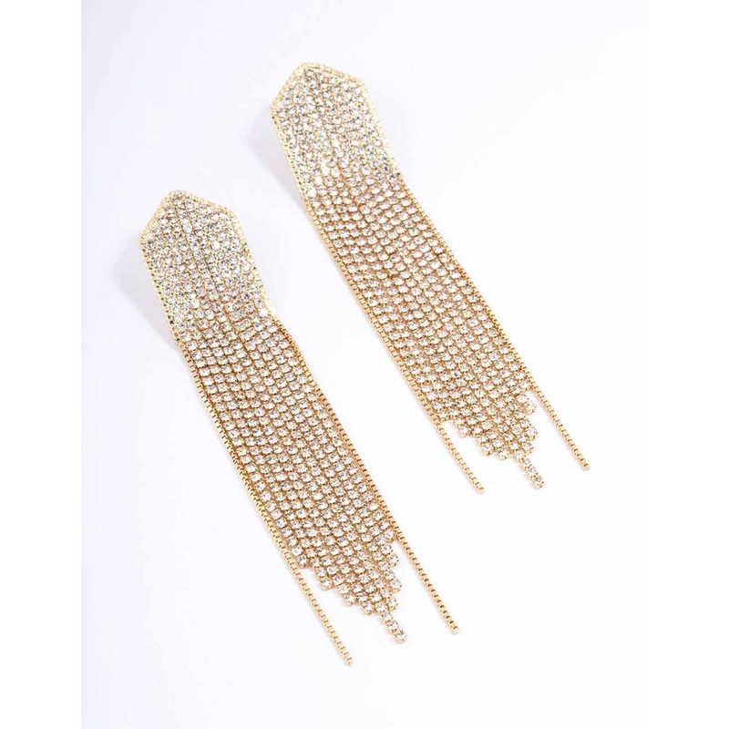 Gold Multi Chain Pointed Drop Earrings