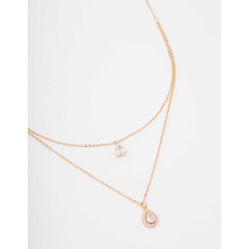 Gold Pear Halo Layered Necklace