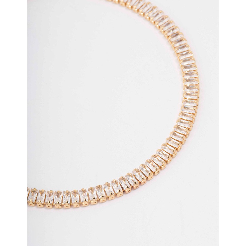 Gold Plated Brass Crystal Baguette Tennis Bracelet