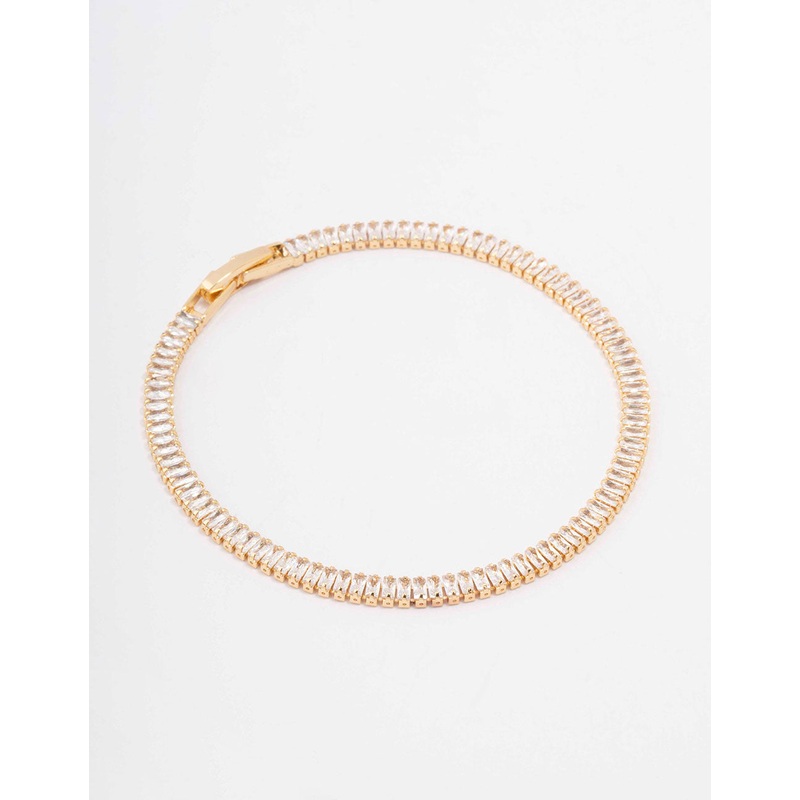 Gold Plated Brass Crystal Baguette Tennis Bracelet