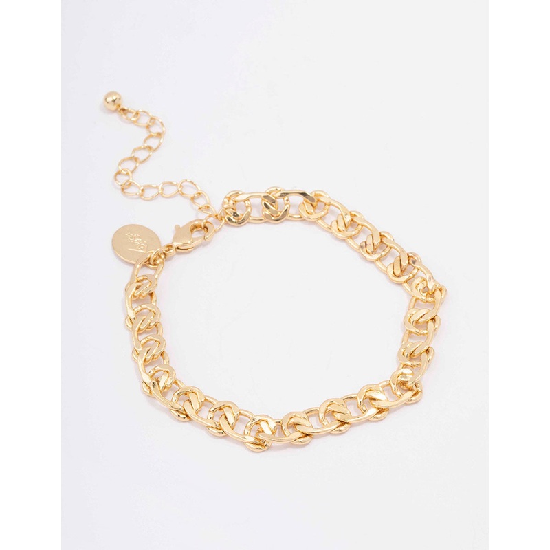 Gold Plated Brass Flat Loop Chain Bracelet
