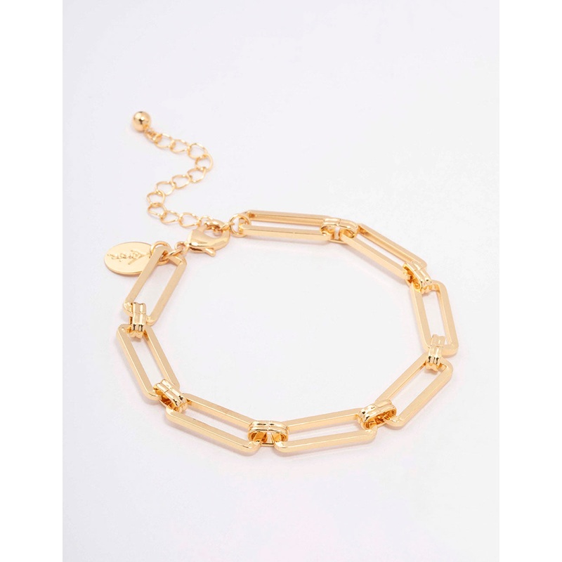 Gold Plated Brass Rectangular Link Bracelet