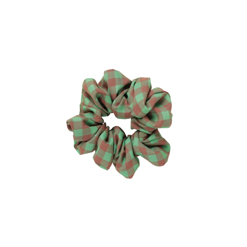 SABRINA SCRUNCHIE GREEN AND BROWN GINGHAM