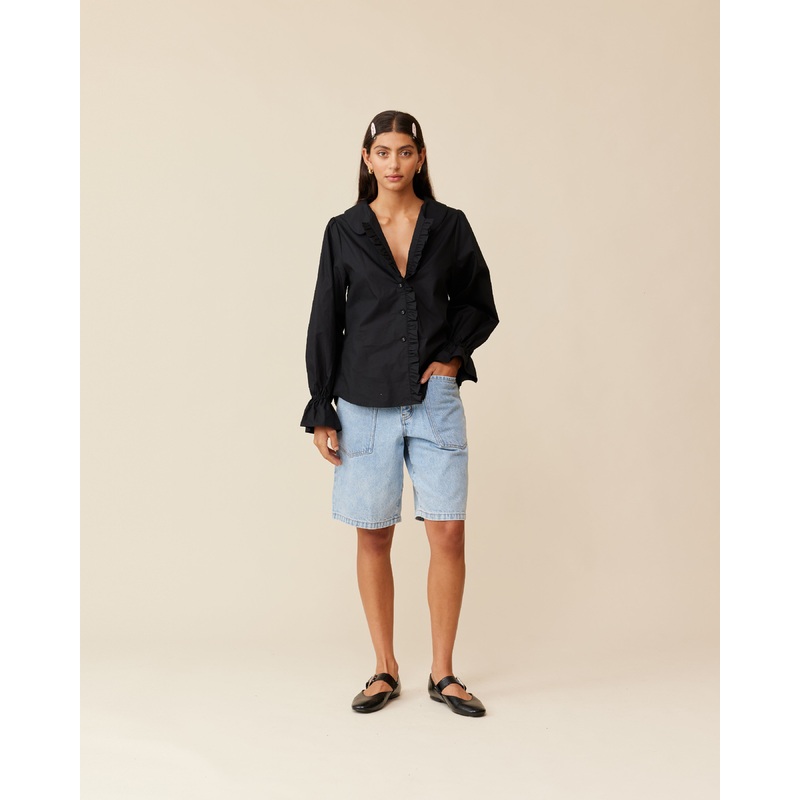 SANDLER RUFFLE SHIRT BLACK|4|6|8|10|12|14|16|18|20