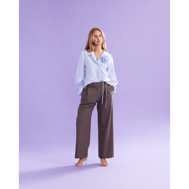 SANDLER RUFFLE SHIRT BLUE STRIPE