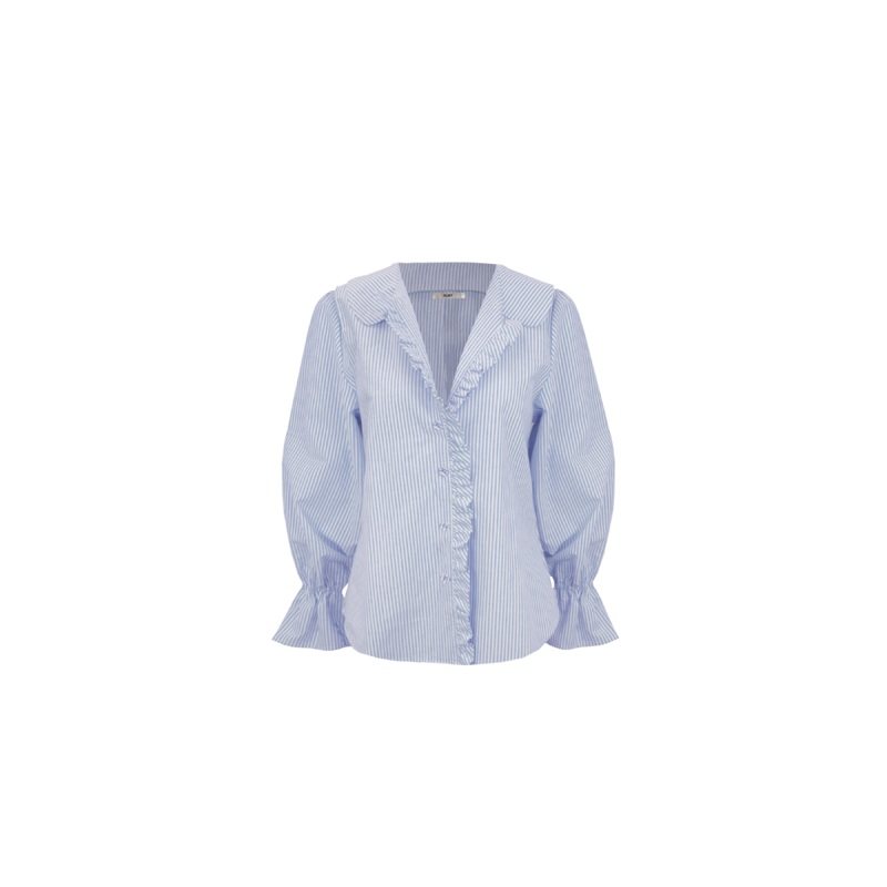 SANDLER RUFFLE SHIRT BLUE STRIPE