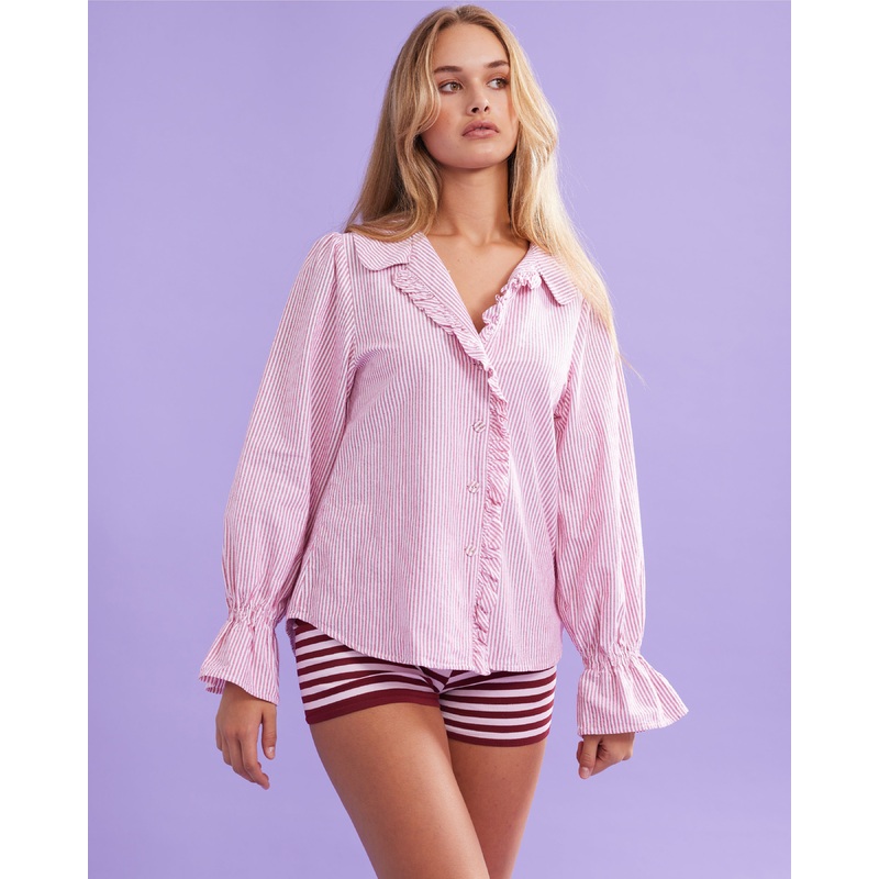 SANDLER RUFFLE SHIRT RED STRIPE