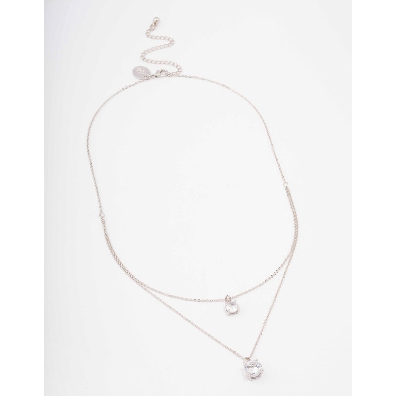 Silver Cubic Zirconia Layered Solitaire Necklace