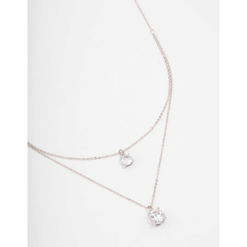 Silver Cubic Zirconia Layered Solitaire Necklace
