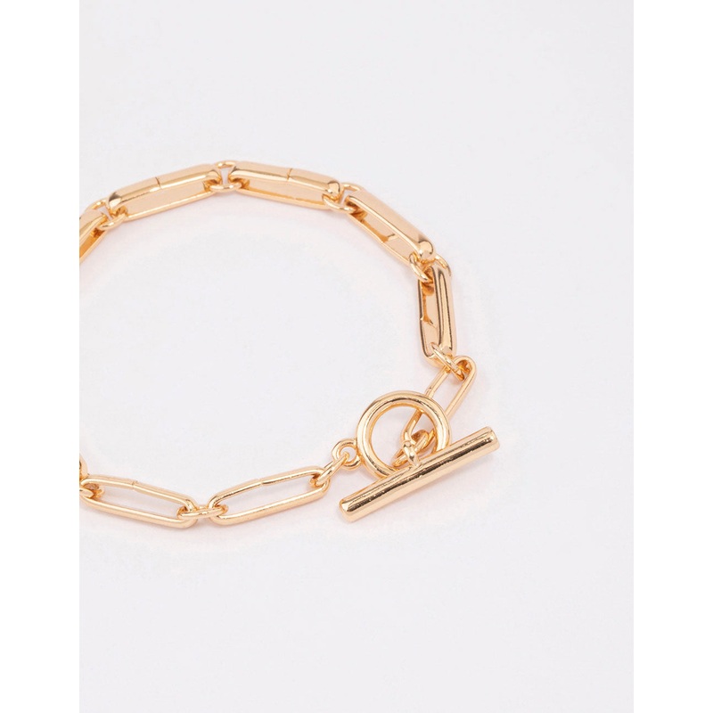 Gold Plated Brass Chunky Rectangular Link FOB Bracelet