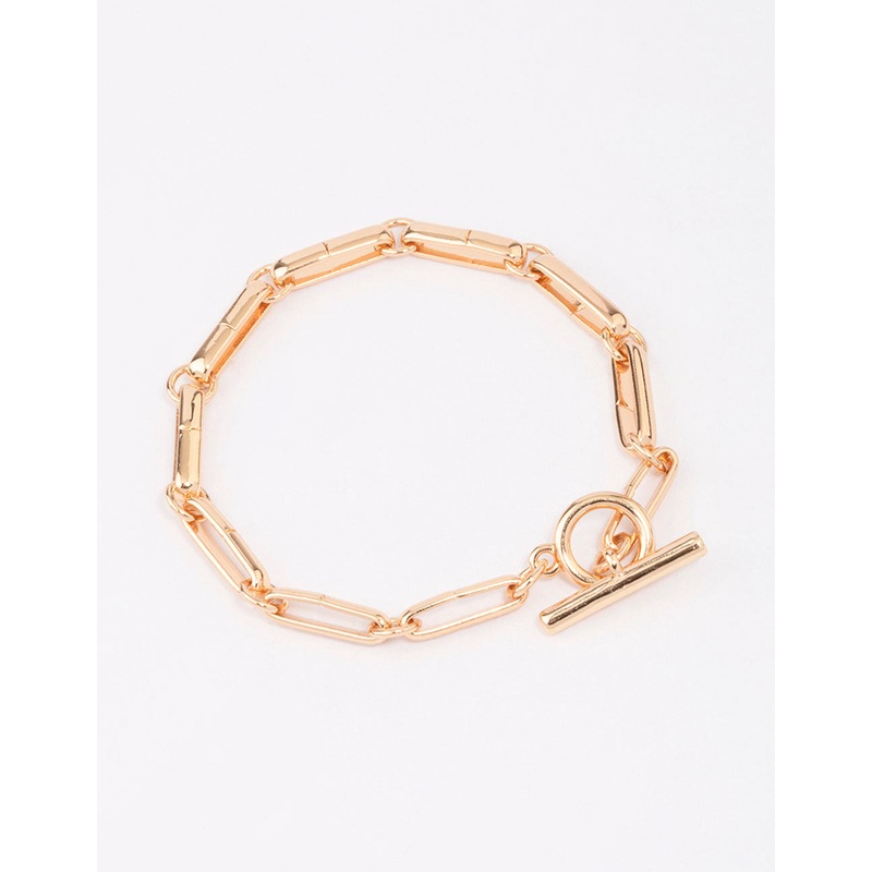 Gold Plated Brass Chunky Rectangular Link FOB Bracelet