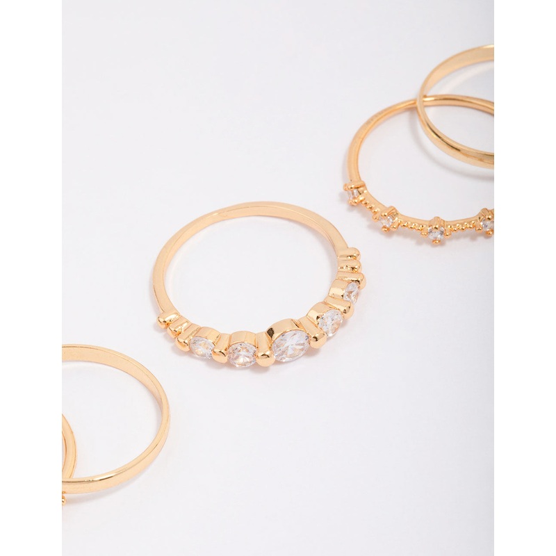 Gold Plated Dainty Cubic Zirconia Stacking Ring 5-Pack