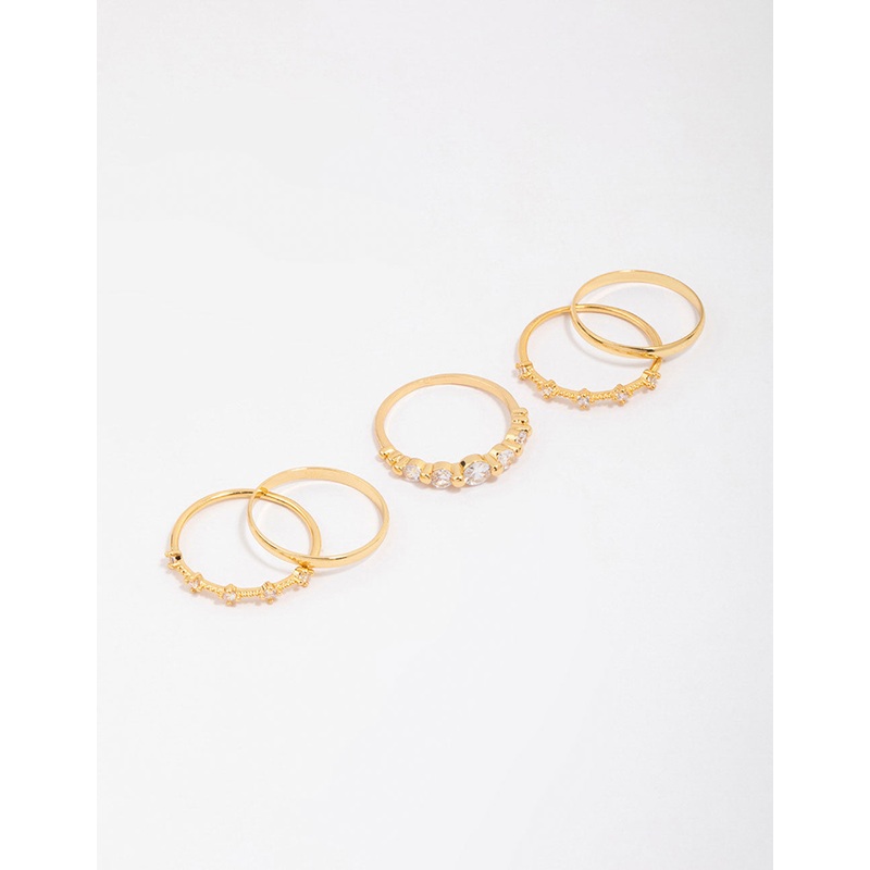 Gold Plated Dainty Cubic Zirconia Stacking Ring 5-Pack