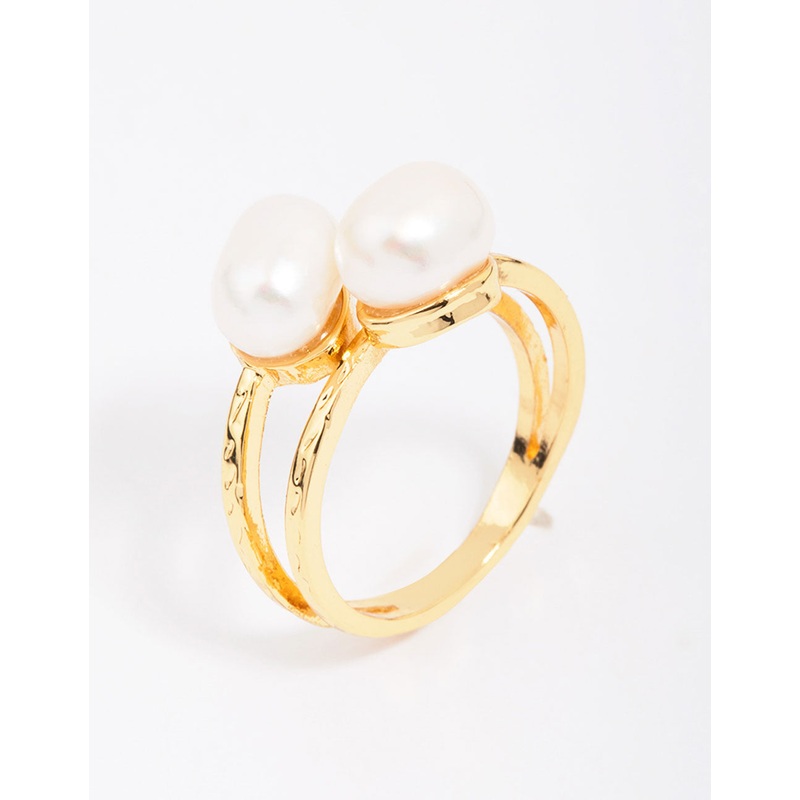 Gold Plated Double Pearl Wrapped Ring