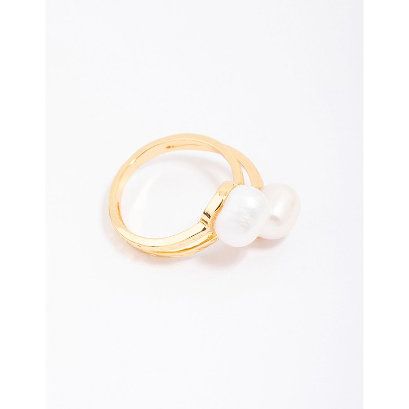 Gold Plated Double Pearl Wrapped Ring