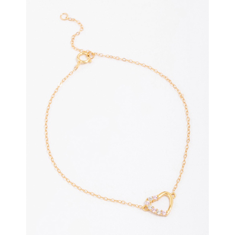 Gold Plated Sterling Silver Cubic Zirconia Heart Bracelet