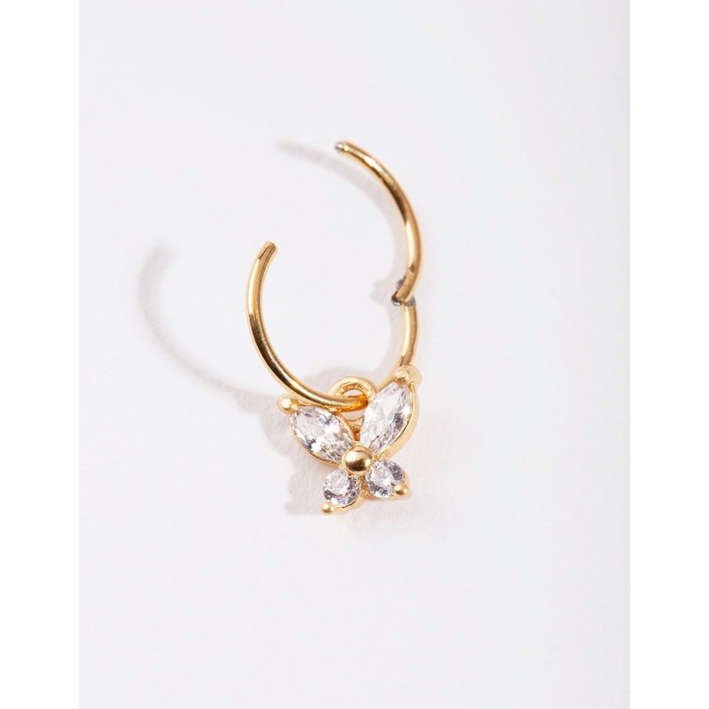 Gold Surgical Steel Cubic Zirconia Butterfly Clicker Earring